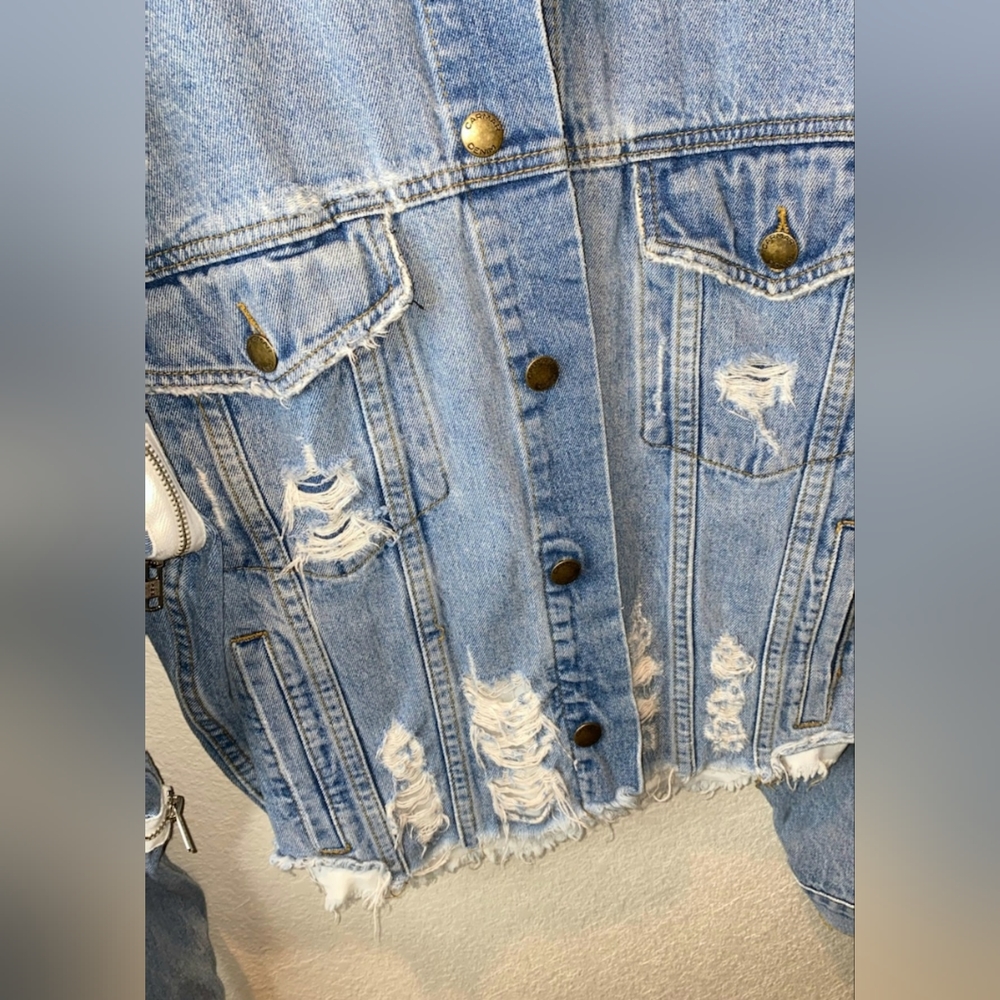 LF Carmar Distressed Denim Zipper Detail Jacket